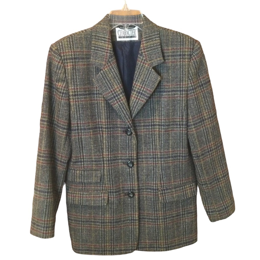 VTG Character Suburban Wear Plaid Wool Blazer Size 12